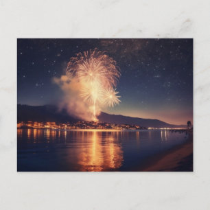Fireworks Exploding Over Beach Postcard