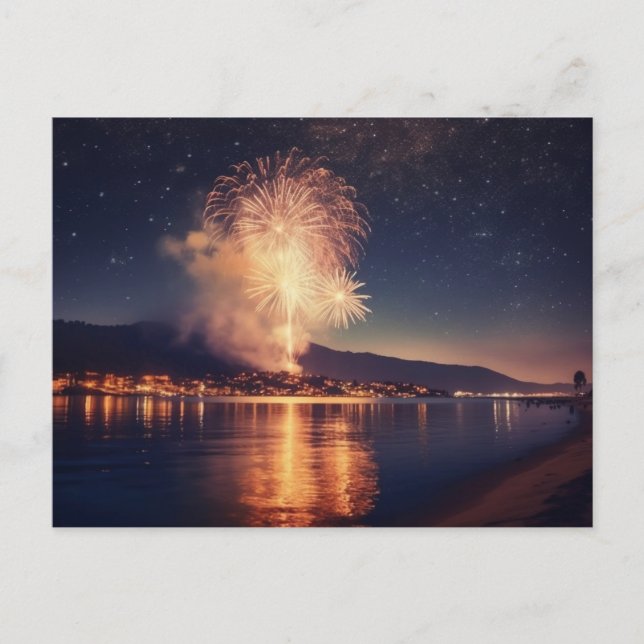 Fireworks Exploding Over Beach Postcard (Front)