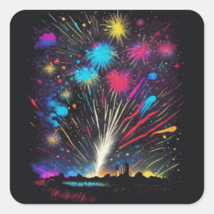 Fireworks   Fourth of July Independence Day  Square Sticker