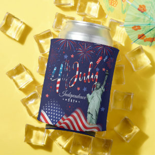 Fireworks Fourth Of July With The Statue Of Libert Can Cooler