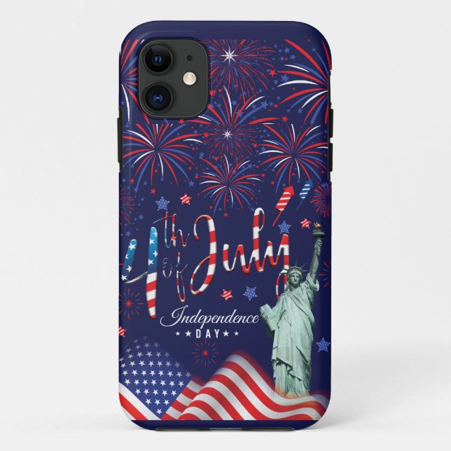 Fireworks Fourth Of July With The Statue Of Libert Case-Mate iPhone Case (Back)