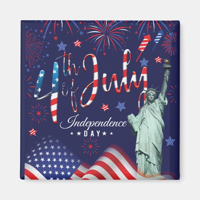 Fireworks Fourth Of July With The Statue Of Libert Magnet (Front)