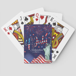 Fireworks Fourth Of July With The Statue Of Libert Playing Cards