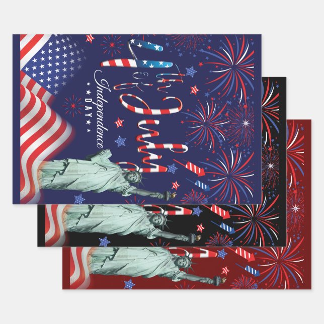 Fireworks Fourth Of July With The Statue Of Libert Wrapping Paper Sheet (Set)