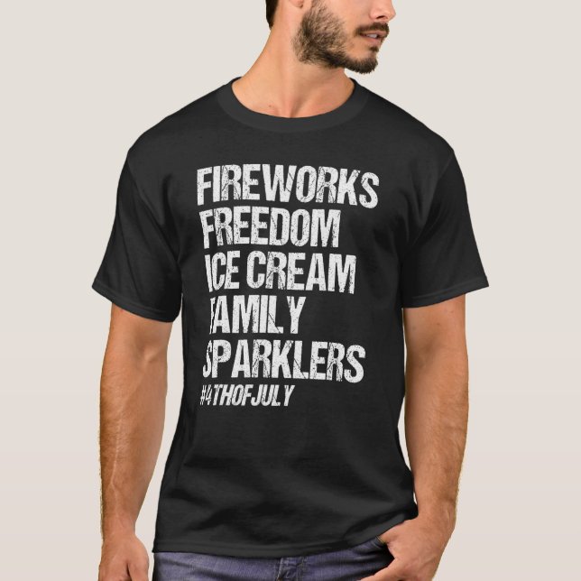 Fireworks Freedom Ice Cream Family Sparklers 4th O T-Shirt (Front)