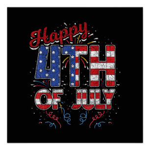 Fireworks Happy 4th of July US Flag American 4th o Poster