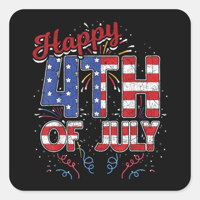 Fireworks Happy 4th Of July US Flag American 4th O Square Sticker (Front)