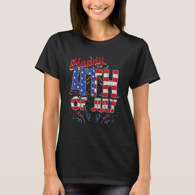 Fireworks Happy 4th Of July US Flag American 4th O T-Shirt (Front)
