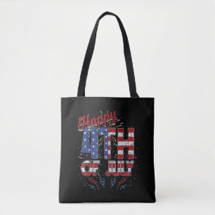 Fireworks Happy 4th of July US Flag American 4th o Tote Bag
