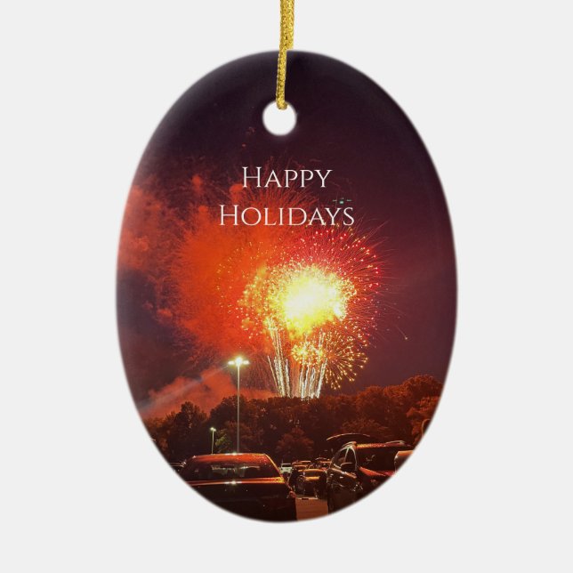 Fireworks Happy Holidays Ornament (Front)