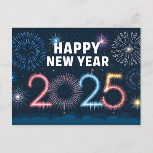 Fireworks Happy New Year 2025 Holiday Postcard