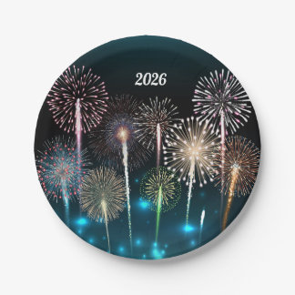 Fireworks Happy New Year 2026 Paper Plate
