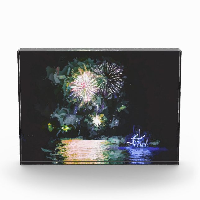 Fireworks Happy New Year Celebrate Watercolor Photo Block (Front)