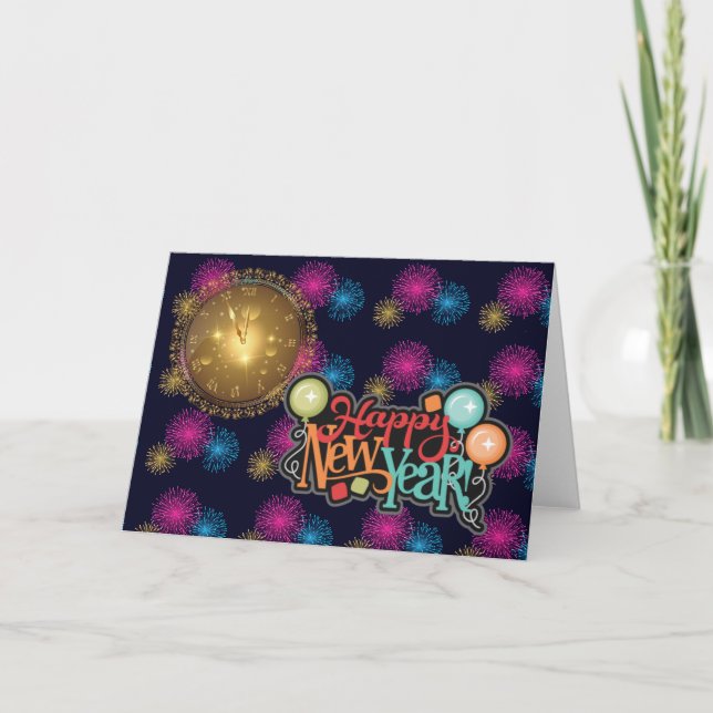 Fireworks - "Happy New Year" Holiday Card (Front)