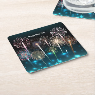 Fireworks Happy New Year Paper Coaster