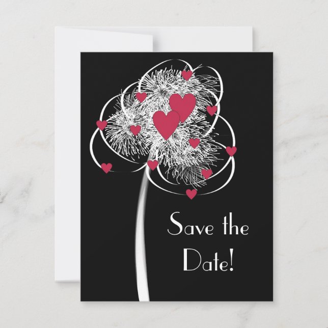 Fireworks & Hearts Tree Save the Date Announcement (Front)
