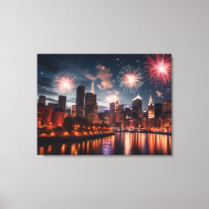 Fireworks in night city canvas print