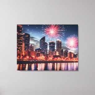 Fireworks in night city canvas print