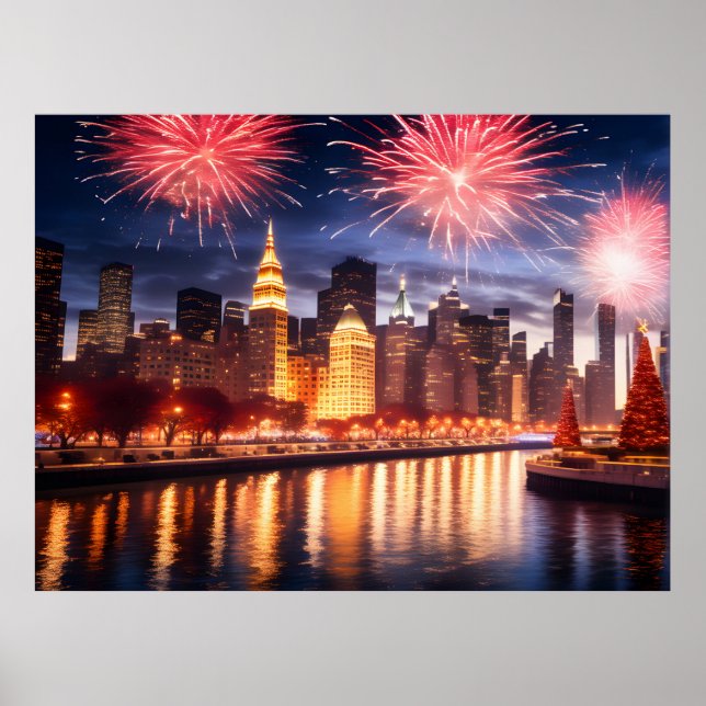 Fireworks in night city poster (Front)