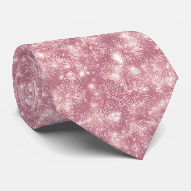 Fireworks in Pink  on Pink Neck Tie (Rolled)