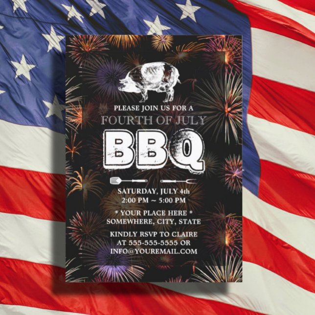 Fireworks July 4th Pig Roast BBQ Party Invitation (Creator Uploaded)