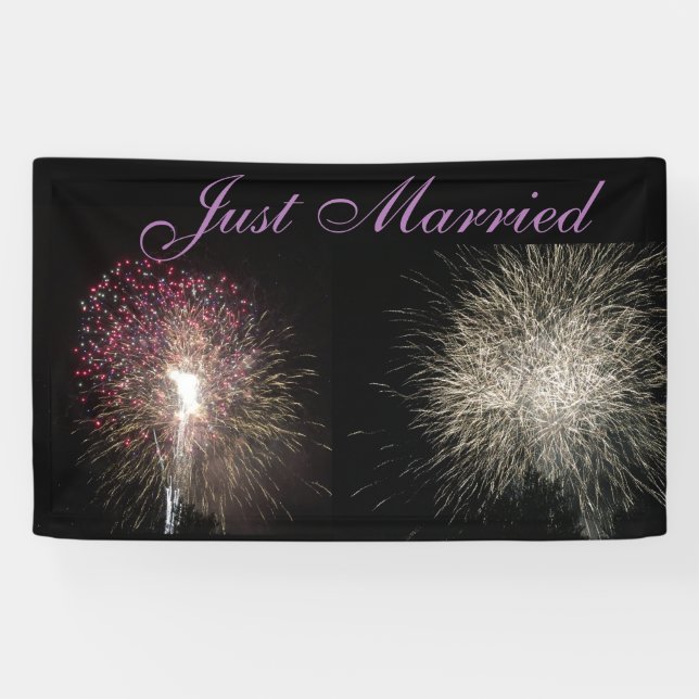 Fireworks Just Married Banner (Horizontal)