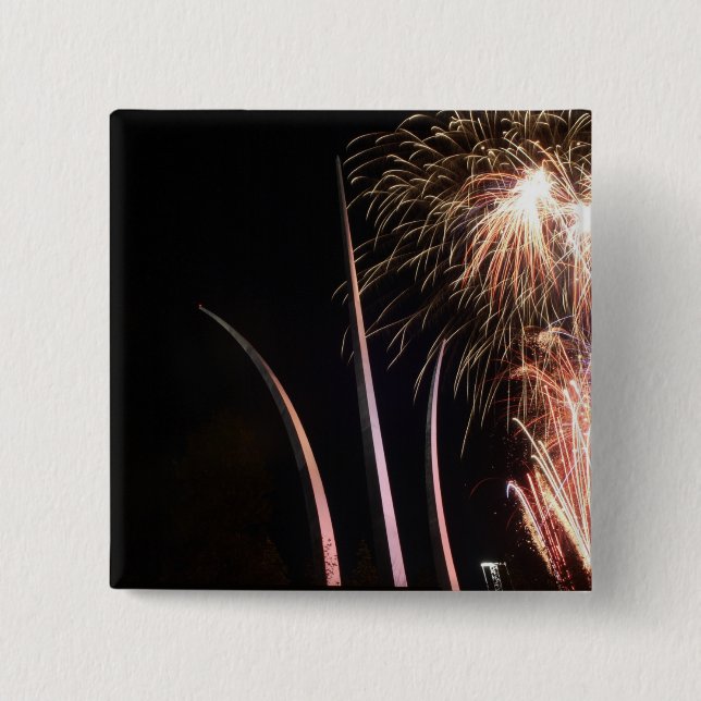 Fireworks light up the Air Force Memorial 15 Cm Square Badge (Front)