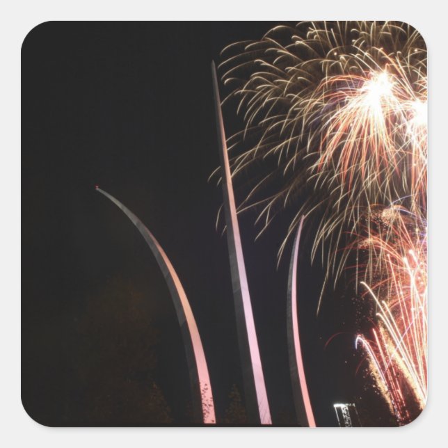 Fireworks light up the Air Force Memorial Square Sticker (Front)