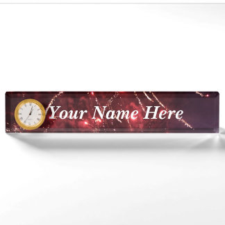 Fireworks Name Plate with Clock