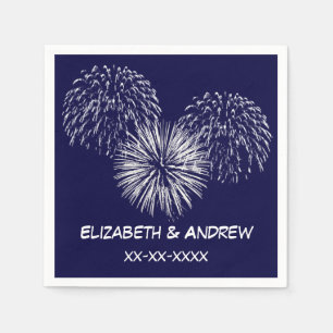Fireworks, Navy Blue Background, Name Monogram Napkin