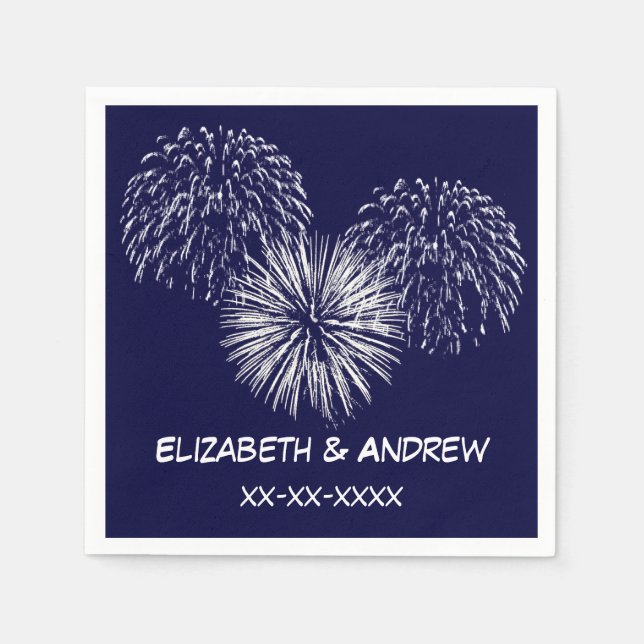 Fireworks, Navy Blue Background, Name Monogram Napkin (Front)