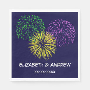Fireworks, Navy Blue Background, Name Monogram Napkin