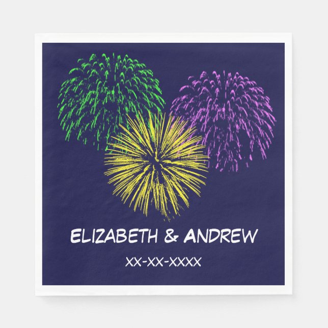 Fireworks, Navy Blue Background, Name Monogram Napkin (Front)