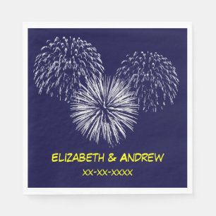Fireworks, Navy Blue Background, Name Monogram Napkin