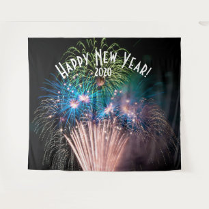 Fireworks New Years Blue Photo Booth Backdrop Tapestry