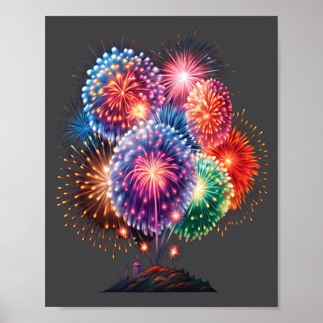 Fireworks New Year's Eve Party Long Sleeve  Poster (Front)