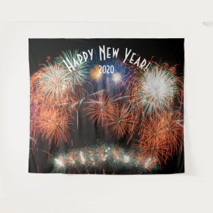 Fireworks New Years Orange Photo Booth Backdrop Tapestry