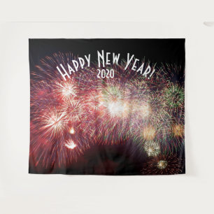 Fireworks New Years Red Photo Booth Backdrop Tapestry