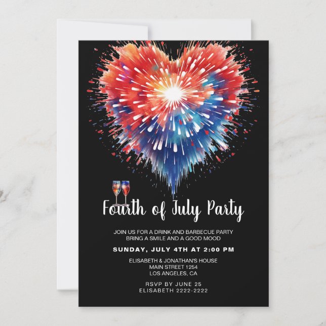 Fireworks of the Heart 4th of July Invitations (Front)