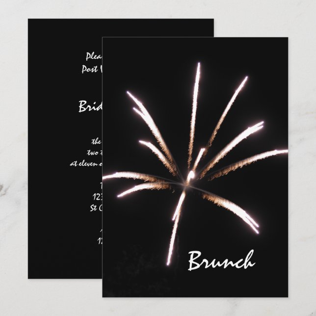 Fireworks on Black Summer Post Wedding Brunch Invitation (Front/Back)