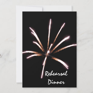 Fireworks on Black Summer Wedding Rehearsal Dinner Invitation