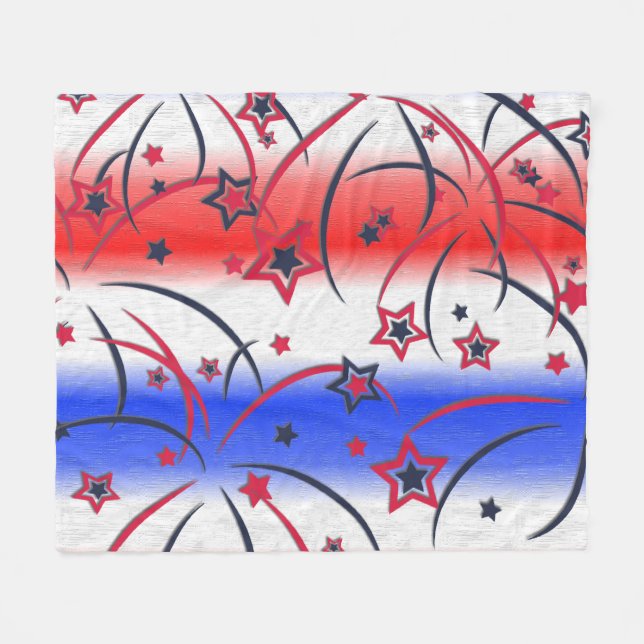 Fireworks on Red White Blue Fleece Blanket (Front (Horizontal))