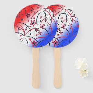 Fireworks on Red White Blue Hand Fan