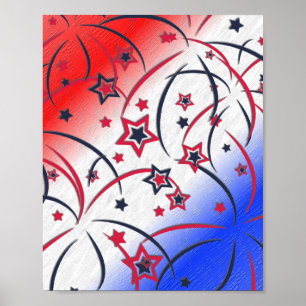 Fireworks on Red White Blue Poster