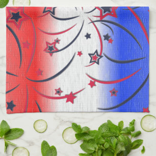 Fireworks on Red White Blue Tea Towel