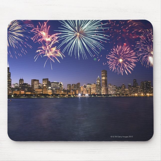 Fireworks over Chicago skyline 2 Mouse Mat (Front)