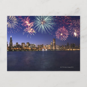 Fireworks over Chicago skyline 2 Postcard
