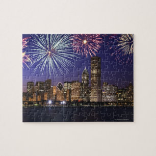 Fireworks over Chicago skyline Jigsaw Puzzle