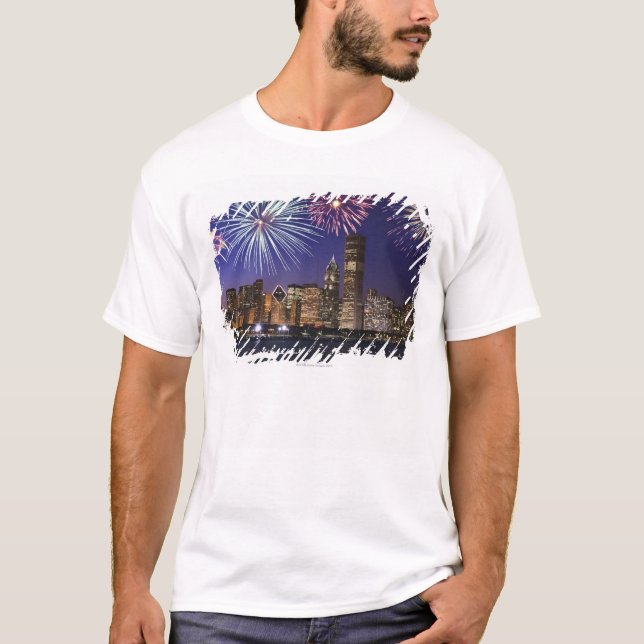 Fireworks over Chicago skyline T-Shirt (Front)