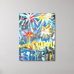Fireworks Over City Skyline Canvas Print
